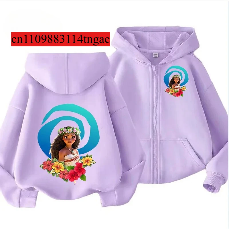 Moana 2 Thin Fleece Pullover Hoodies Girl Anime Movie Charac