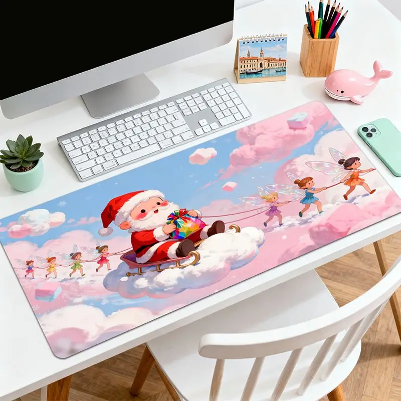 VIKAMA Rainbow Candy Gingerbread House Strawberry Santa Desk Mat Mouse Pad Quick Dry Machine Washable Study Home Decor
