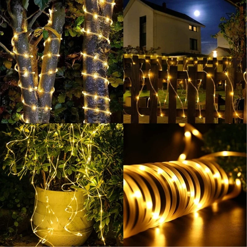 Outdoor Solar Rope Strip Lights 8 Modes LED LED Fairy Light Waterproof Tube Lamp for House Tree holiday Mother's Day Decor