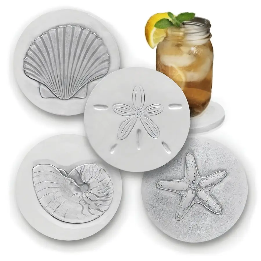 

Shells Absorbent Drink Coasters Handmade 4.38 inch 4pc Made in USA