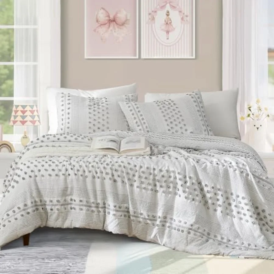 

Comforter Set for Girls- 5 Pieces Pom Tufted Bed in A Bag Bedding Sets with Sheets, Pillowcases and Shams, All Season Comforter