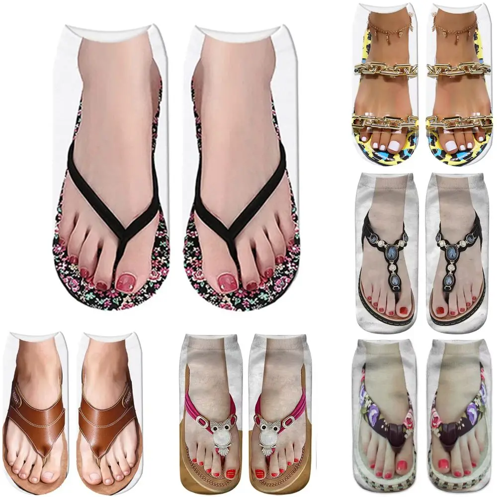 Casual Comfortable Cotton Hosiery Soft Unisex Novelty Socks Flip Flops Design Socks 3D Print Ankle Socks Low Cut Ankle Sock