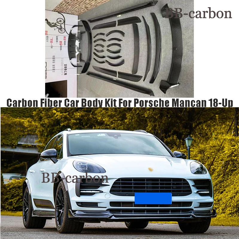 Carbon Fiber Car Body Kit Front Rear Bumper Splitter Diffuser Spoiler Side Skirt Wheel Eyebrow Door Tirm For Porsche MACAN 18-UP 