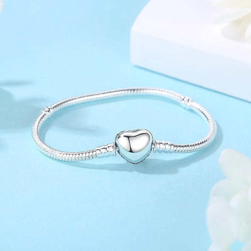 Original 925 Sterling Silver Bracelets Bangles Love Heart Clip Charms Beads Snake Chains For Women Rose Gold Diy Luxury Jewelry image 4