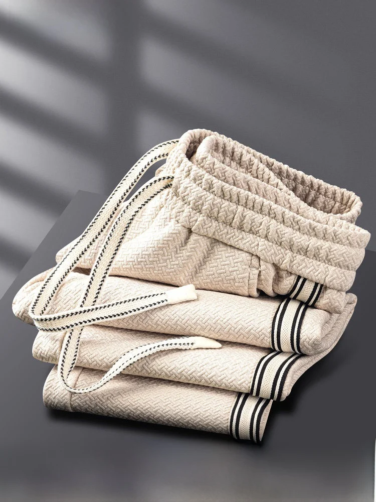 High-End Texture Weave Casual Sport Pants Men's Slim Fit Side Tape Straight Leg Sweatpants Autumn Winter Faion Trend