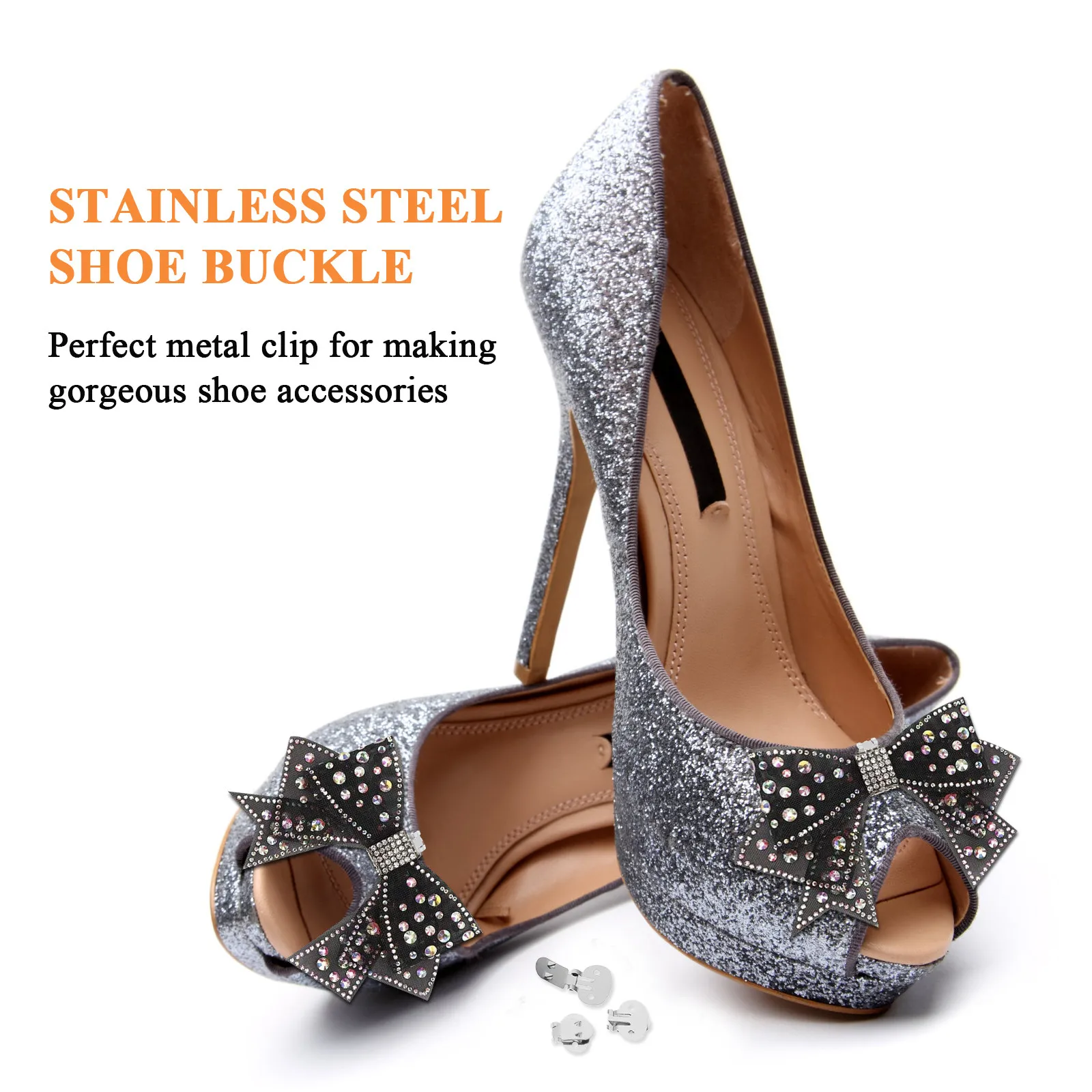 20Pcs Stainless Steel Shoe Clips Flat Blank DIY Metal Buckles Findings for Shoe Accessories Beads Flower Decoration