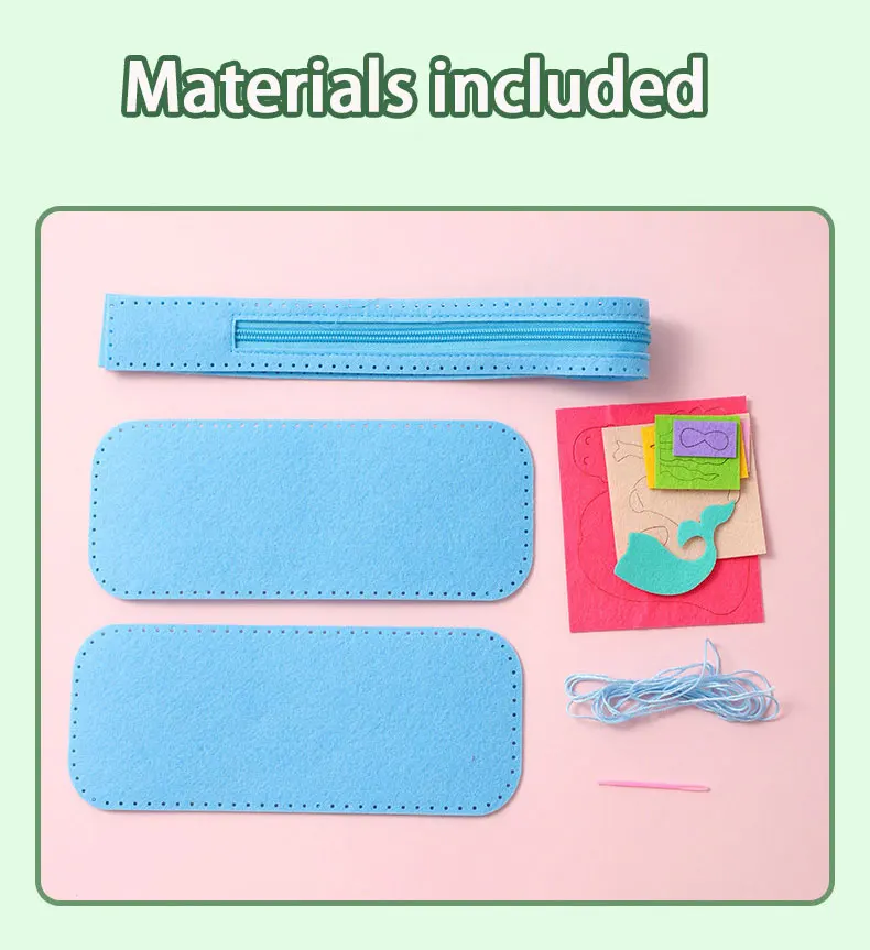 Nähen für Kinder, Schreibwaren-Tasche, handgefertigte Material-Sets, niedlicher Cartoon-Vliesstoff, Schnürung, Federmäppchen, Basteln für Kinder, Kleinkinder – Detail 5
