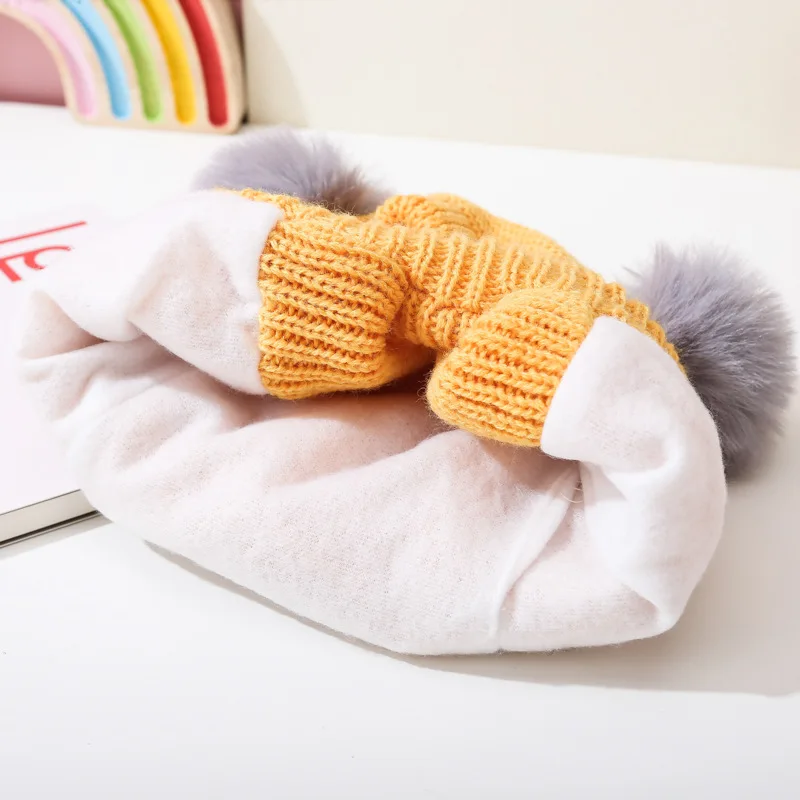 Winter Baby Knitted Hat Solid Color Pompon Beanie Cap Kids Boy Girl Thick Warm Plush Ear Caps Bonnet For Boys Girls