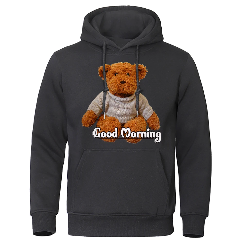 Toy Plush Bear In Sweater Printing Hoodie Mens Hip Hop Personality Streetwear Casual Warm Clothes Loose Pullovers Men Hoodies