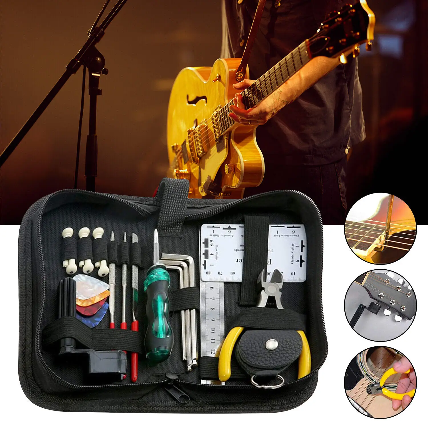 26 In 1 Guitar Care Cleaning Repair Tool Kit Setup Maintenance Electric Acoustic Guitar Tool Bag Guitarists Instrument Care