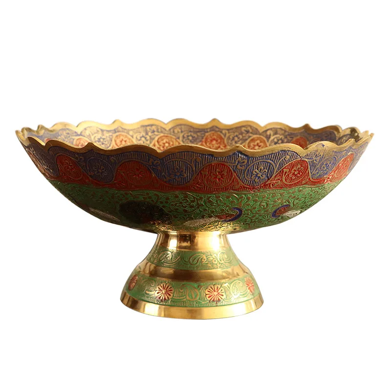 Copper hand-painted fruit plate water supply bowl household decoration snack fruit plate ornament