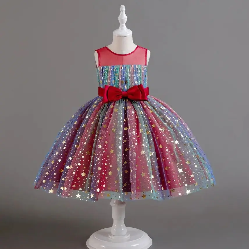 

HETISO Sparkling Dots Girls Party Dress Christmas Performance Wedding Gown Flower Girl Evening Birthday 2-10 Years
