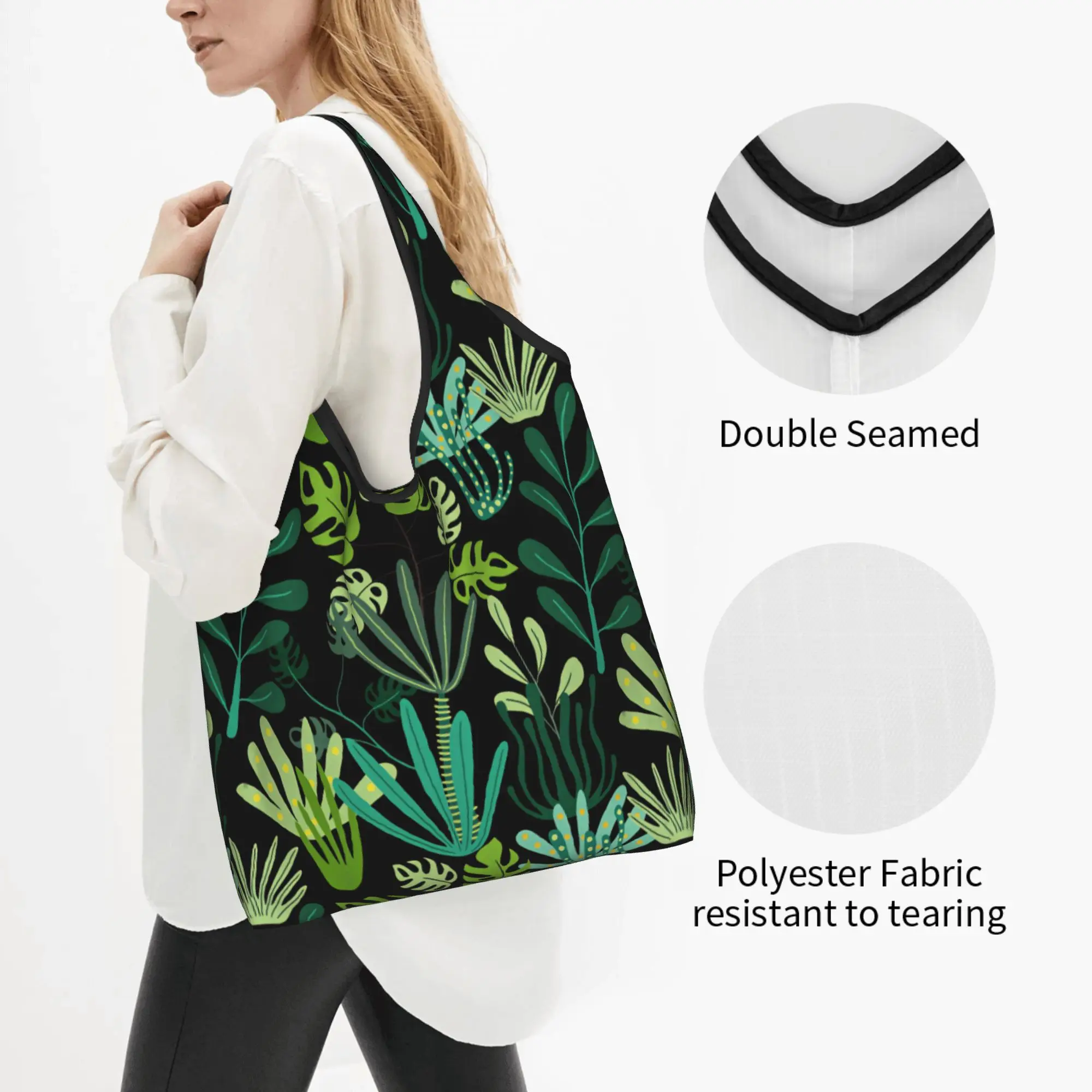 Kawaii Printed Hawaiian Style Tropical Plant Shopping Tote Bags Portable Shoulder Shopper Monstera Leaves Palm Leaves Handbag