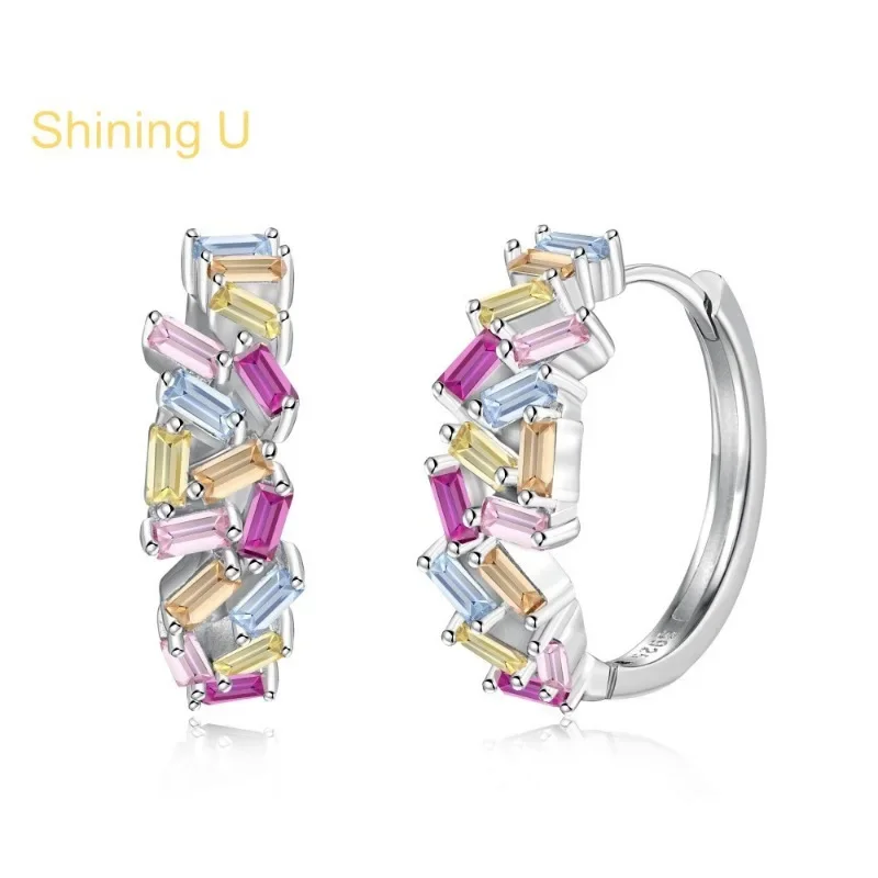 Shining U S925 Silver Irregular Iridescent Hoop Earrings for Women Fine Jewelry Anniversary Birthday