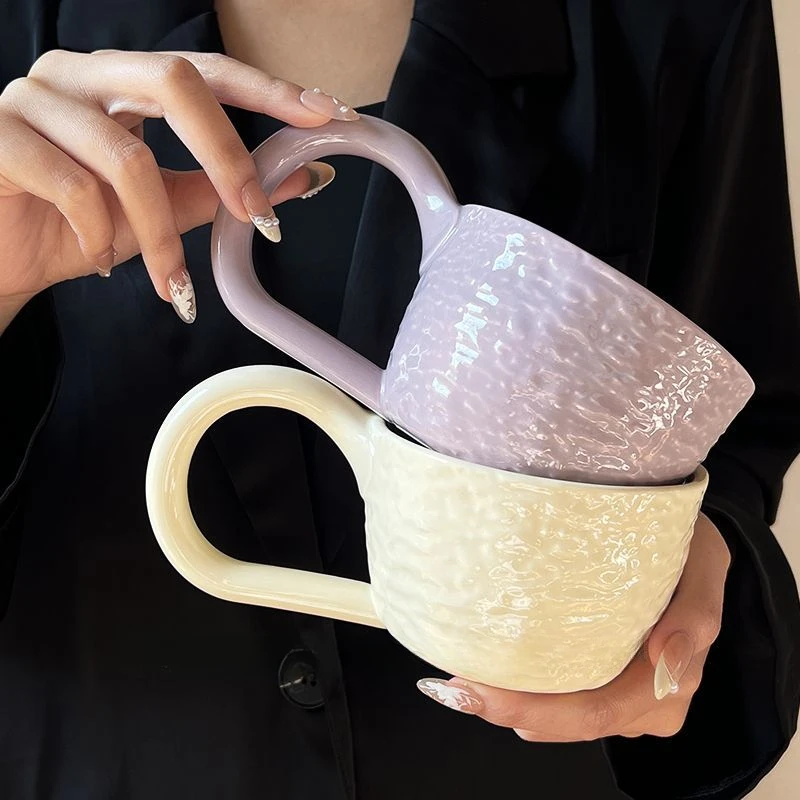 

Large Capacity Long Handled Ceramic Cup with Creative Rock Texture Texture Coffee Milk Breakfast Cup, Office Home Dual-use Cups