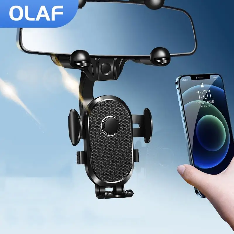 

Автомобильный держатель для телефона Olaf, вращающееся на 360° зеркало заднего вида, мобильный держатель в автомобильном крепсе, подвесной зажим, держатель для мобильного телефона для автомобиля