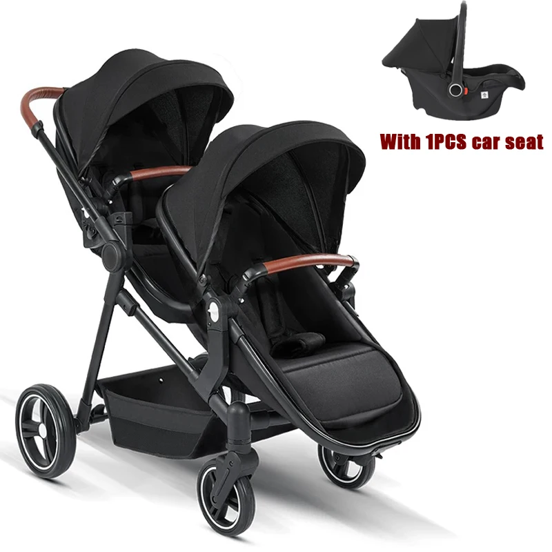 Nouveau poussette bébé jumeaux 3 en 1 avec siège auto léger pliable pour l'embarquement, landau multifonctionnel pour enfants doubles