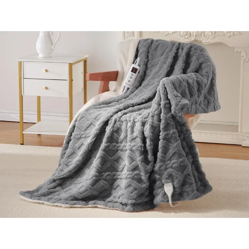 Heated Throw Blanket - Thick Tufted Sherpa Electric Blanket Throw with 10 Heating Levels and 10 Time Settings