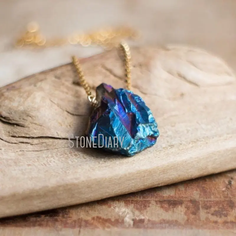 

NM42388 Titanium Aura Quartz Necklace Flame Aura Quartz Necklace Rainbow Aura Crystal Necklace Gold Plated Chain Necklace