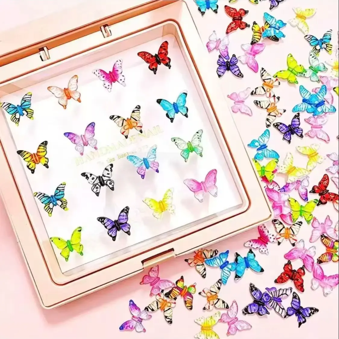 50PCS Colorful 3D Butterfly Resin Nail Charms Mini Transparent Butterfly Flatback Gems DIY Manicure Slime Phone Case Decor