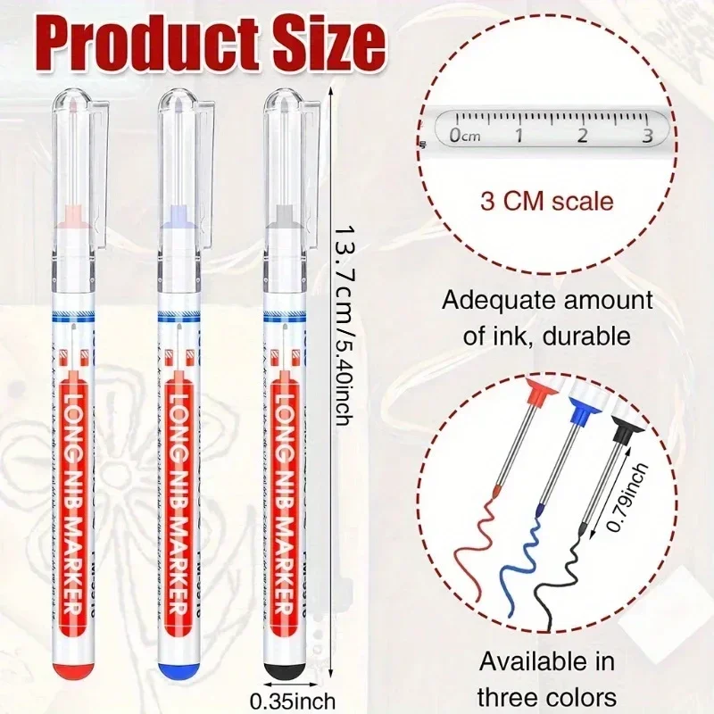 أقلام تحديد دائمة ذات طرف طويل، أدوات وضع علامات دقيقة، مثالية لمشاريع DIY، للاستخدام الاحترافي، مقاومة للماء، سريعة الجفاف