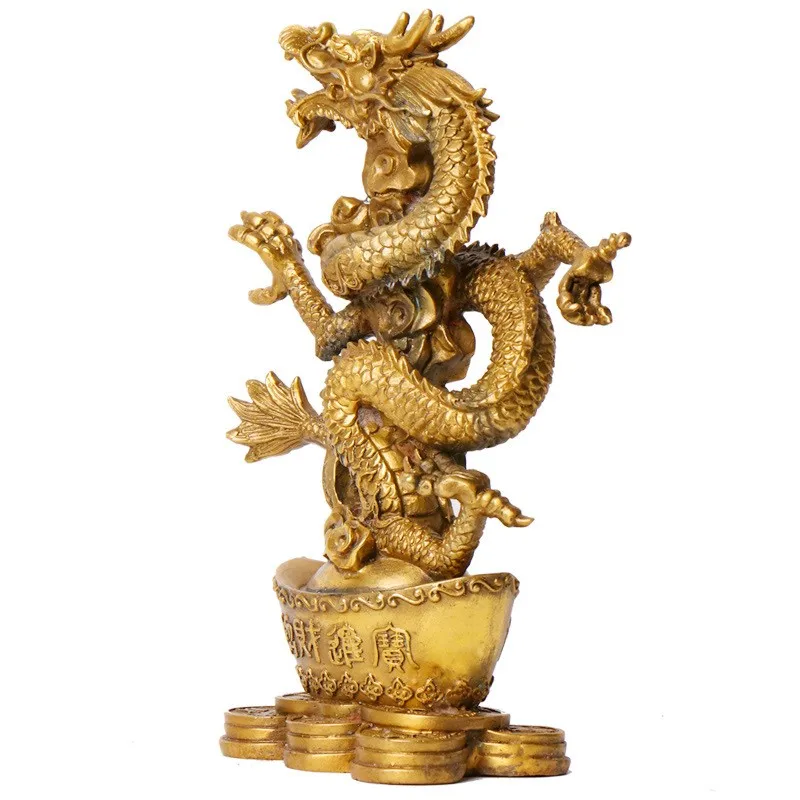 Brass dragon statue Chinese antique dragon sculpture Feng Shui copper dragon decoration