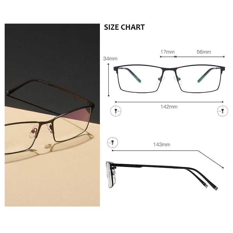 Metal Full Rim Glasses Men Rectangle Prescription Eyeglass Frames For Optical Lenses Myopia and Presbyopia