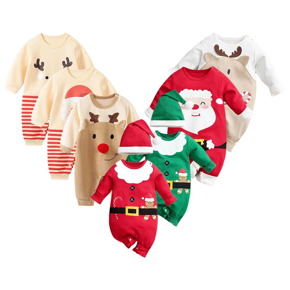 

Boys And Girls Spring And Autumn Christmas Style Reindeer Printed Cotton Comfortable Long Sleeve Baby Bodysuit Baby Clothing