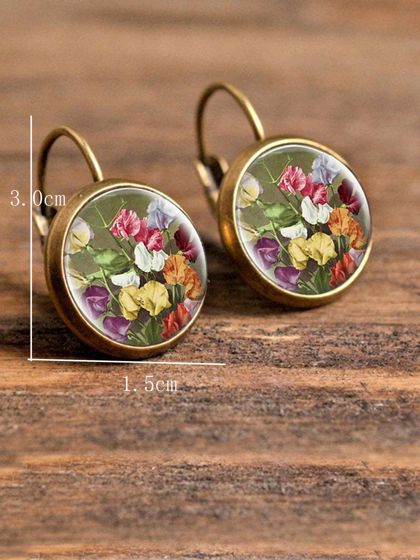 Floral Print Round Drop Earrings Copper Alloy Vintage Style Jewelry For Women