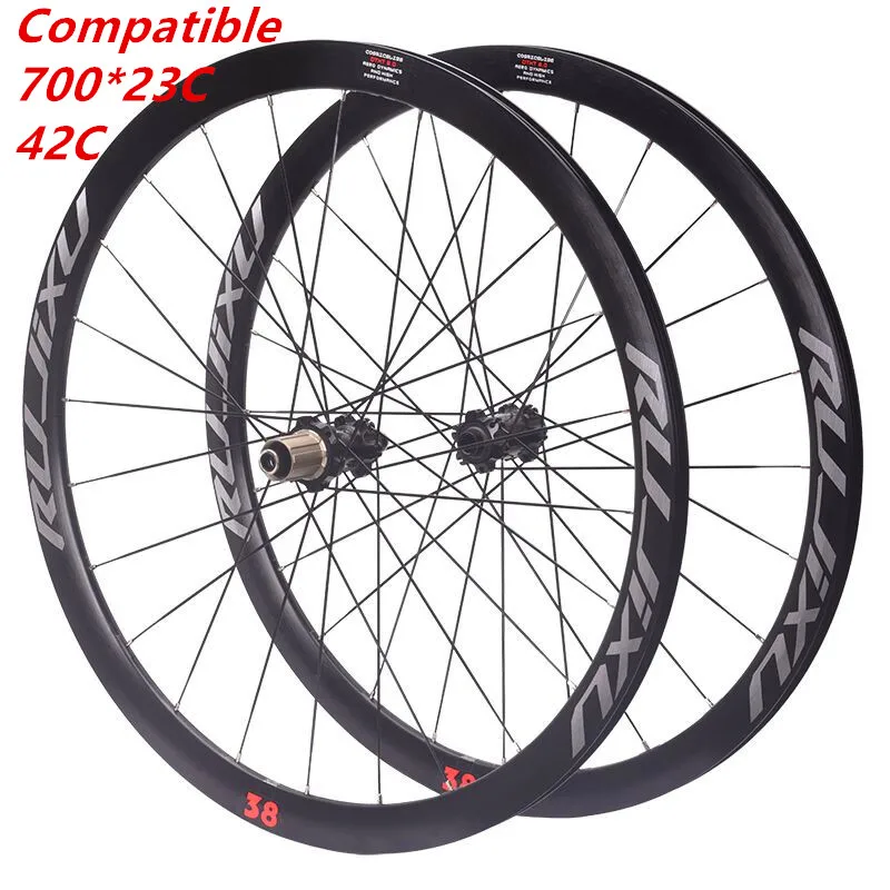 RUJIXU-Road Disc Brake Wheelset Group, Carbon Fiber Tube Hub, Gravel Road, 700C, 120 Ring Frame, Height 30mm, 35mm, 38mm, 45mm