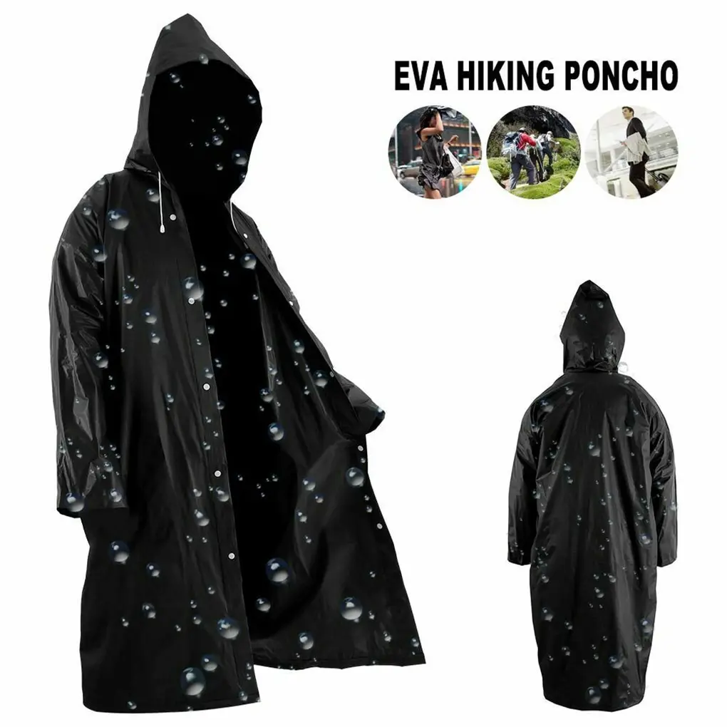 1PC 145*68CM EVA Unisex Raincoat Thickened Waterproof Rain Coat Women Men Black Camping Waterproof Rainwear Suit