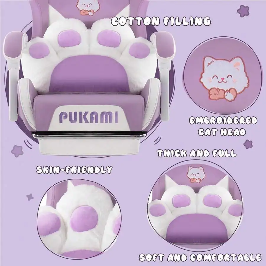 Pink Gaming Chair With Linked Armrests, Ergonomic Computer Office Chair With Lumbar Support And Footrest , Ergonomic Reclining V view 4