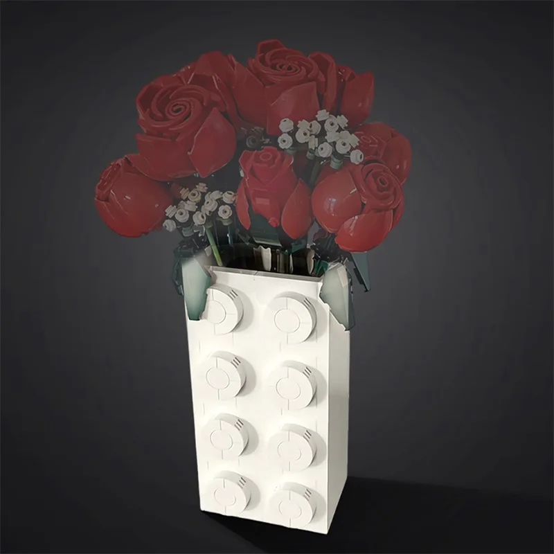 MOC Vase Model Building Blocks Bouquet Flower Decoration Brick Vase Assembled Brick Toys Creative Kids Birthday Gift Ornaments