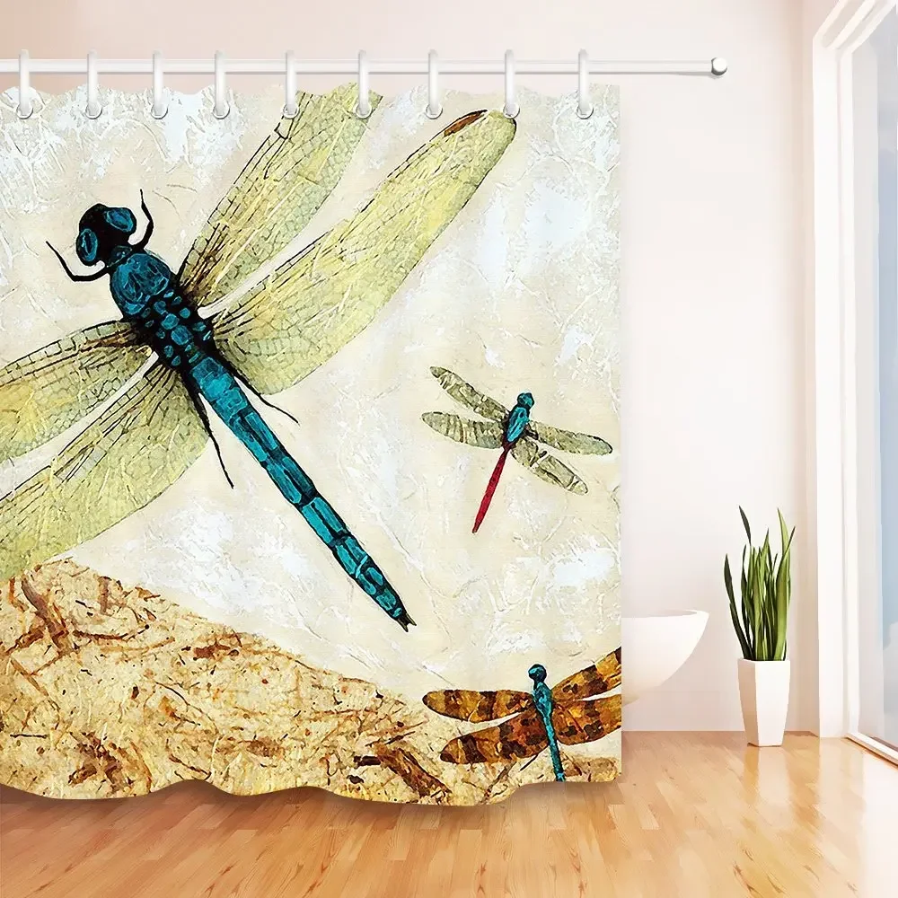 

Flying Bug Over Nature Scene on Retro Texture Country Style Shower Curtain for Bathroom