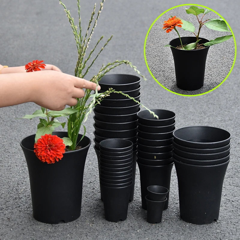 2/5/10Pcs Black Round Flower Pot Grow Box Thickened Deepened Green Plants Succulent Flower Nursery Pot Garden Home Decoration