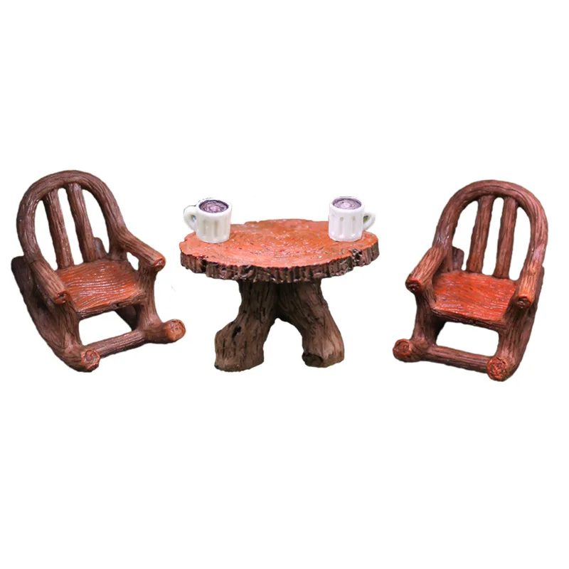 3pcs Miniature Furniture Figurines Rocking Chair Coffee Table Landscape Decor Fairy Garden Accessories