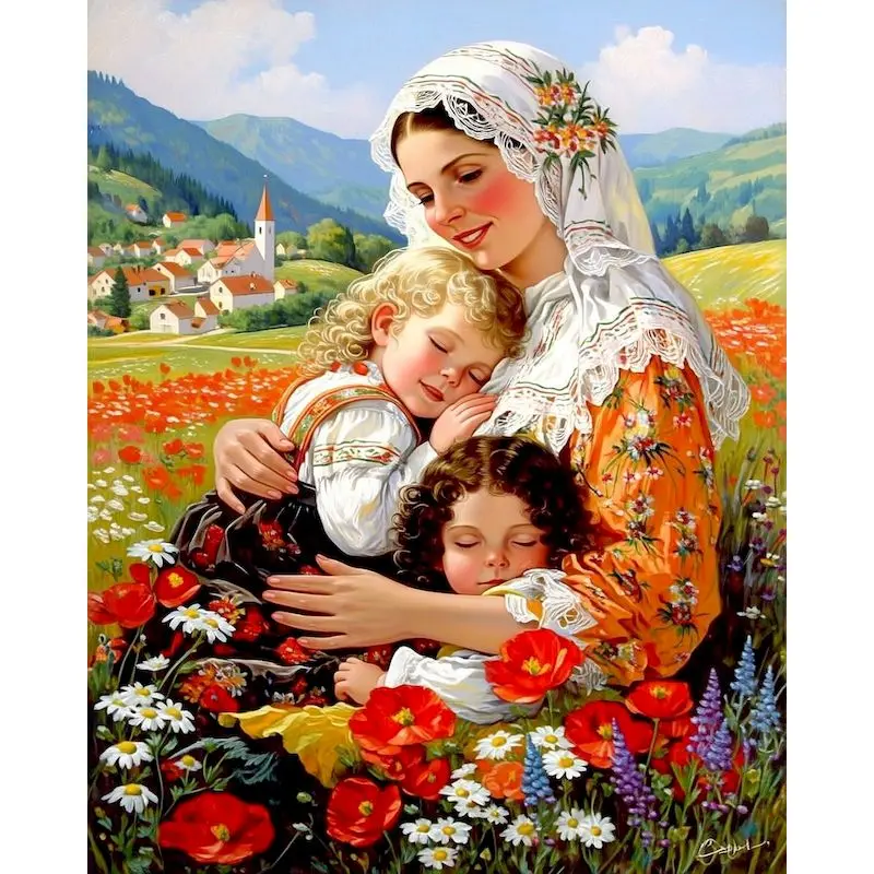 GATYZTORY Painting By Numbers Mother Figure Drawing On Canvas Countryside Scenery Kill Time Canvas Painting Kit Home Wall Decora