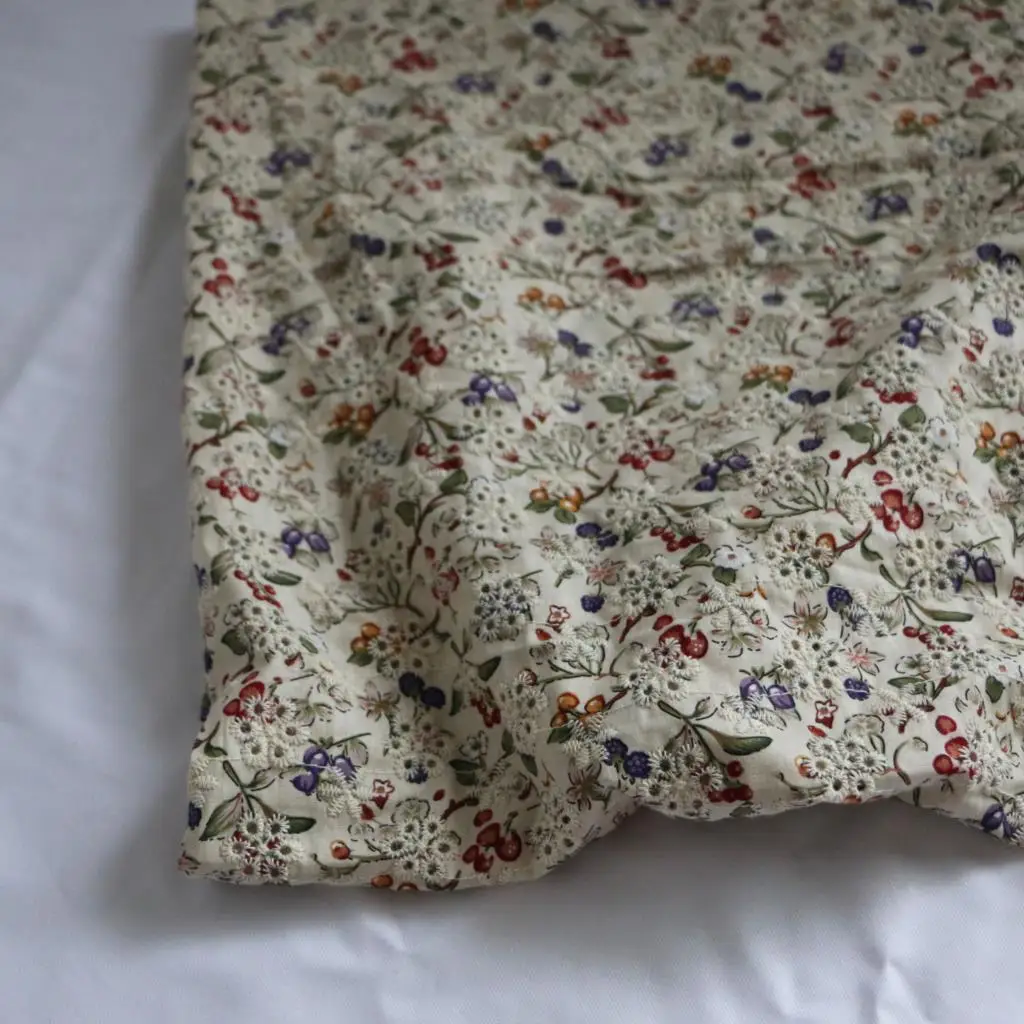 Korean Style Vintage Grape Fruit Printed Pure Cotton Cloth Exquisite Embroidery Small Flower Clothing Fabric Diy