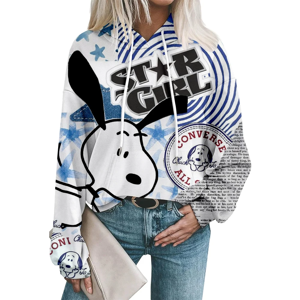 Nowa bluza z kapturem z nadrukiem kreskówkowego Snoopy'ego, urocza damska luźna bluza z kapturem, kreskówkowa, dla par, codzienna, uniwersalna, modna.