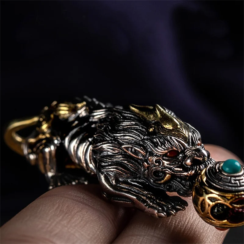 Domineering Wealth Divine Beast Pendant For Men Car Accessories Vintage Woven Rope Keychain Male Amulet Jewelry