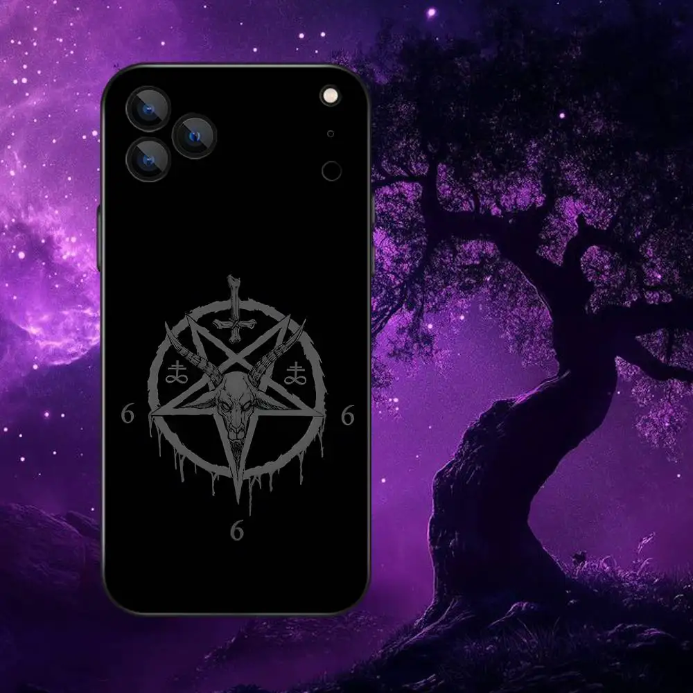 Custodia per telefono satanica demoniaca Pentagram 666 per iPhone 17,16,15,14,13,12,Pro,Max,Plus,E,SE4,Air,Mini scatola morbida nera