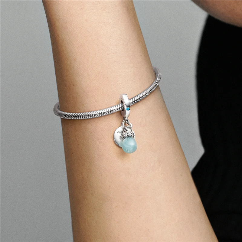 925 Silver Color Glow-in-the-dark Lightbulb Double Dangle Charm Fit Brand Bracelet plata charme de ley s925 Mom Pendant