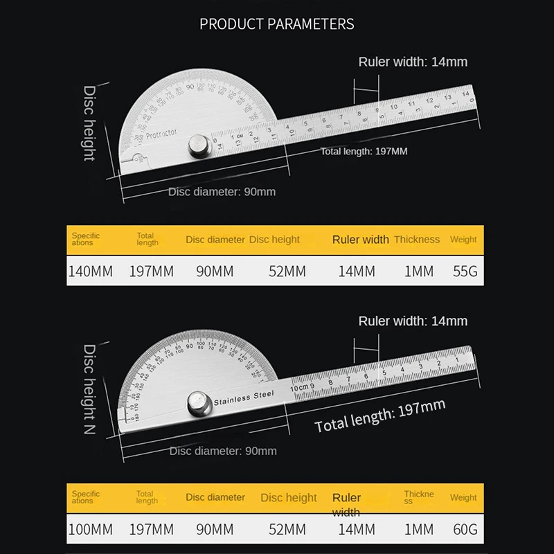 Stainless Steel 180 Degree Protractor Metal Angle Ruler professional Meter Ruler Gauge Finder Goniometer Conveyor Tool