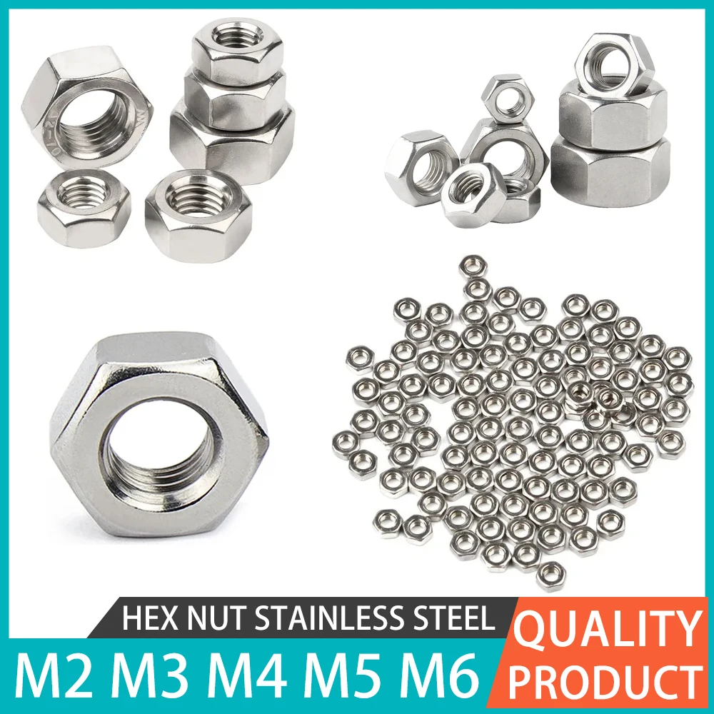 Hexagon Fine Thread Nut For Bolts&Screw M1 M2 M2.5 M3 M3.5 M4 M5 M6 M8 M10 M12 M14 M16 M18 M20 M22 Hex 304 Stainless Steel Nuts