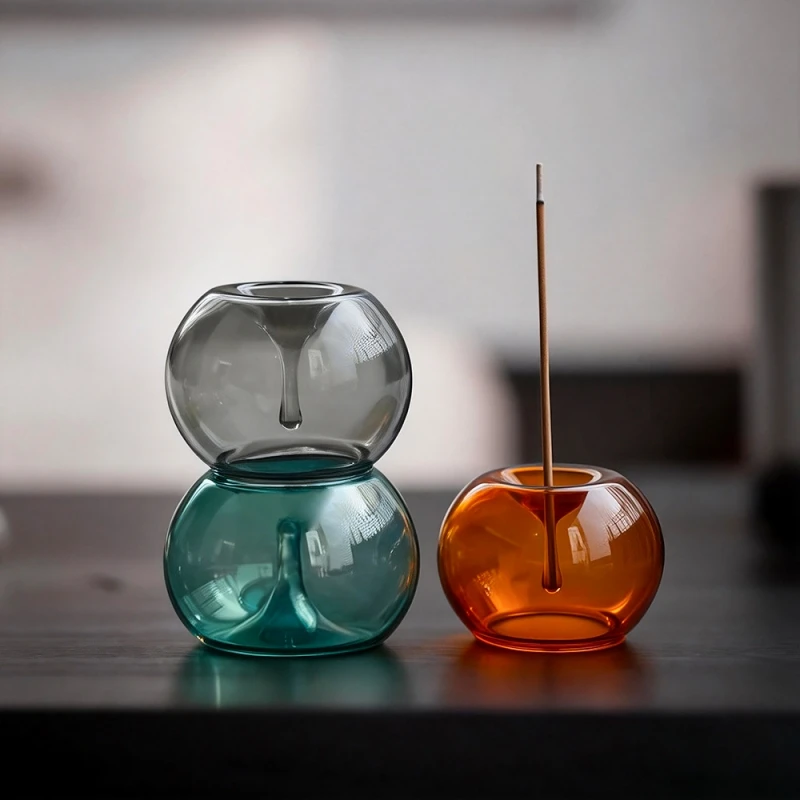 4pcs/pack Differeent Color Round Glass Incense Holder Chinese Style Indoor Glass Incense Sticker Household Incense Burner