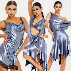 Latin Dance Competition Dress Women Glossy Sexy Club Dress Rumba Cha Cha Samba Dance Costume Adult Latin Practice Wear DNV22282