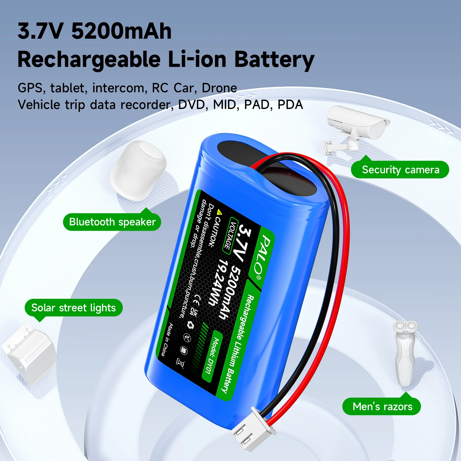3.7V 5200mAh Rechargeable Li-ion Battery for GPS, tablet, intercom, RC Car, Drone Vehicle trip data recorder, DVD, MID, PAD, PDA