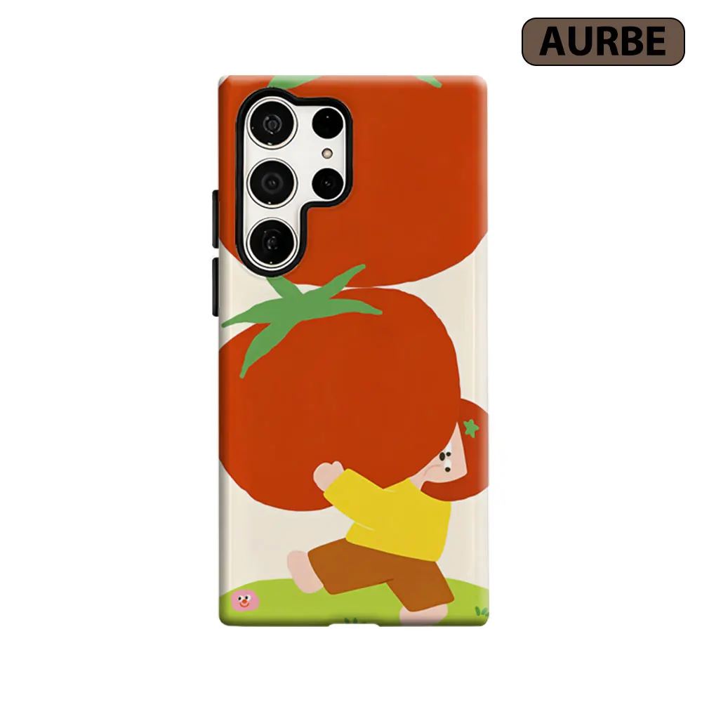 Aurbe Phone Case For Samsung Galaxy S26 S25 S24 S23 Ultra Plus HD Hard Giant Tomato & Kid Art Double Layer Film Cover
