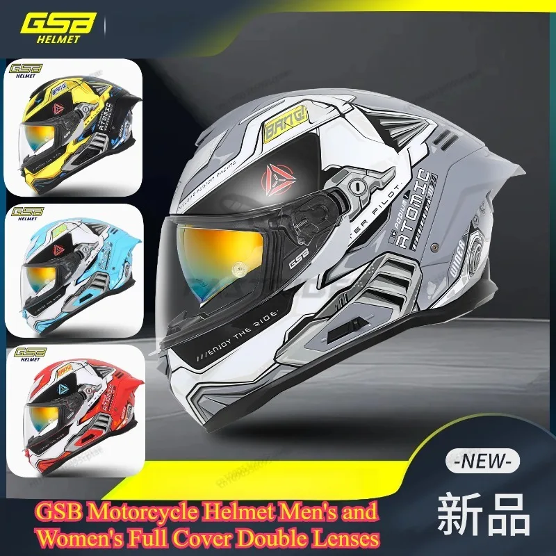 

GSB Motorcycle Helmet Men's and Women's Full Cover Double Lens Locomotive Safety Helmet Racing Four Seasons Full Helmet Riding