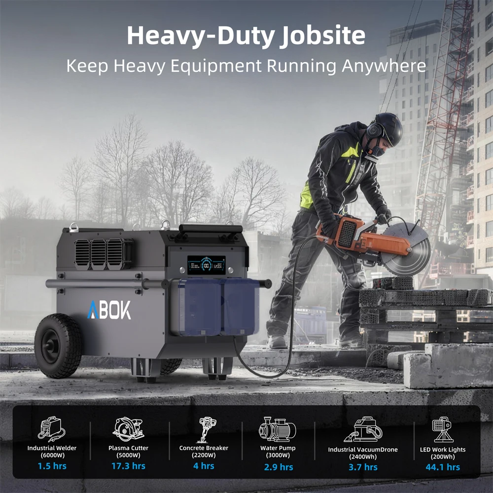 ABOK High Voltage Solar Input 7200W Large Capacity 9792Wh LiFePO4 Portable Power Station 2500W MPPT For Industrial Backup